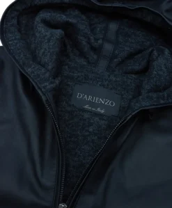 Uomo D'Arienzo Biancolino - Giubbotto Bomber in pelle nera con cappuccio effetto liscio