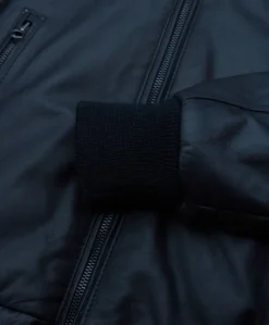 Uomo D'Arienzo Biancolino - Giubbotto Bomber in pelle nera con cappuccio effetto liscio