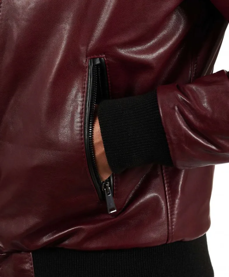 Uomo D'Arienzo Biancolino - Giubbotto Bomber in pelle vintage vinaccio con cappuccio