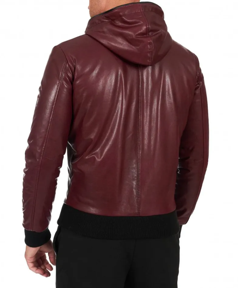 Uomo D'Arienzo Biancolino - Giubbotto Bomber in pelle vintage vinaccio con cappuccio