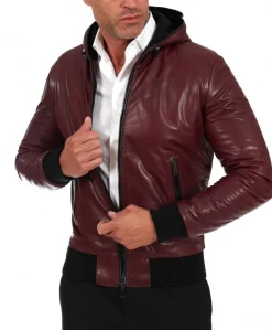Uomo D'Arienzo Biancolino - Giubbotto Bomber in pelle vintage vinaccio con cappuccio