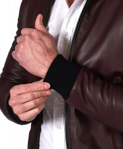 Uomo D'Arienzo Biancolino - Giubbotto Bomber in pelle naturale vinaccio con cappuccio