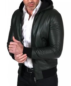 Uomo D'Arienzo Biancolino - Giubbotto Bomber in pelle naturale verde con cappuccio