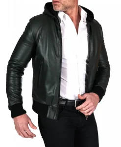 Uomo D'Arienzo Biancolino - Giubbotto Bomber in pelle naturale verde con cappuccio