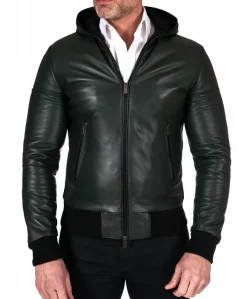 Uomo D'Arienzo Biancolino - Giubbotto Bomber in pelle naturale verde con cappuccio