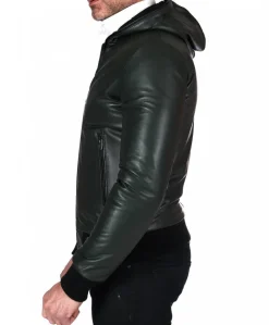 Uomo D'Arienzo Biancolino - Giubbotto Bomber in pelle naturale verde con cappuccio