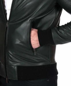 Uomo D'Arienzo Biancolino - Giubbotto Bomber in pelle naturale verde con cappuccio