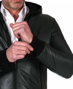 Uomo D'Arienzo Biancolino - Giubbotto Bomber in pelle naturale verde con cappuccio
