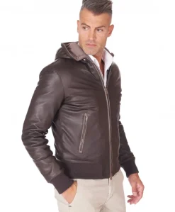 Uomo D'Arienzo Biancolino - Giubbotto bomber in pelle testa di moro con cappuccio