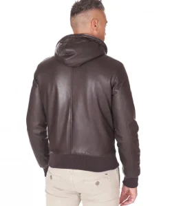 Uomo D'Arienzo Biancolino - Giubbotto bomber in pelle testa di moro con cappuccio