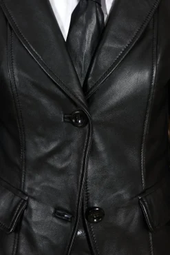 Donna D'Arienzo Blazer - Giacca blazer in pelle nera due bottoni nappa effetto liscio