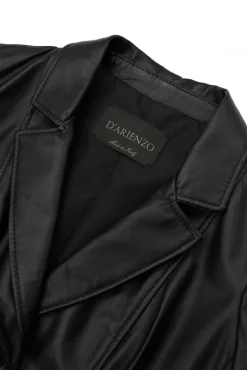Donna D'Arienzo Blazer - Giacca blazer in pelle nera due bottoni nappa effetto liscio
