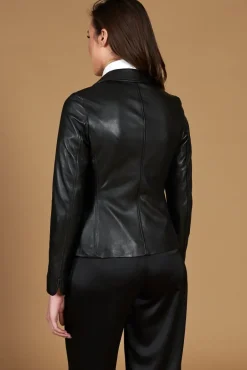 Donna D'Arienzo Blazer - Giacca blazer in pelle nera due bottoni nappa effetto liscio