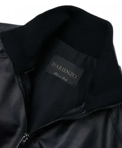 Uomo D'Arienzo Bomber - Bomber in pelle nera nappa effetto liscio