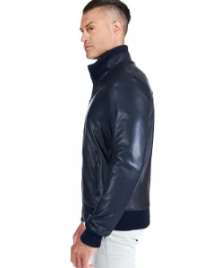 Uomo D'Arienzo Bomber - Giubbotto Bomber in pelle blu nappa effetto liscio