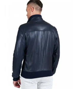 Uomo D'Arienzo Bomber - Giubbotto Bomber in pelle blu nappa effetto liscio
