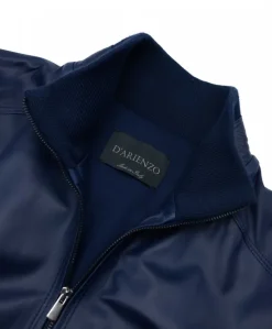 Uomo D'Arienzo Bomber - Giubbotto Bomber in pelle blu nappa effetto liscio