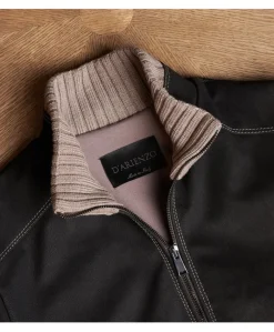 Uomo D'Arienzo Bomber - Giubbotto Bomber in pelle nubuk testa di moro impunture a constrasto