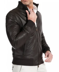 Uomo D'Arienzo Bomber - Giubbotto Bomber in pelle naturale testa di moro collo alto lana