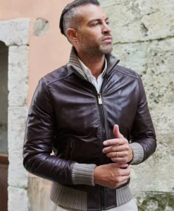 Uomo D'Arienzo Bomber - Giubbotto Bomber in pelle testa di moro effetto vintage