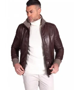 Uomo D'Arienzo Bomber - Giubbotto Bomber in pelle testa di moro effetto vintage