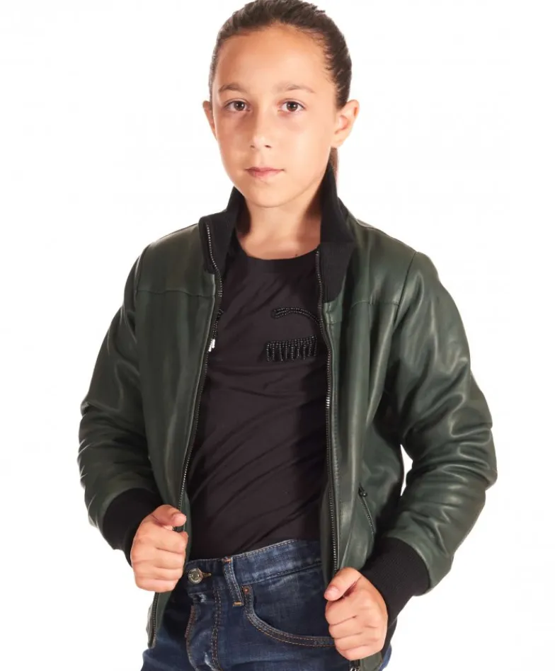 Bambino D'Arienzo Bomber Baby - Bomber Baby Unisex in pelle naturale verde