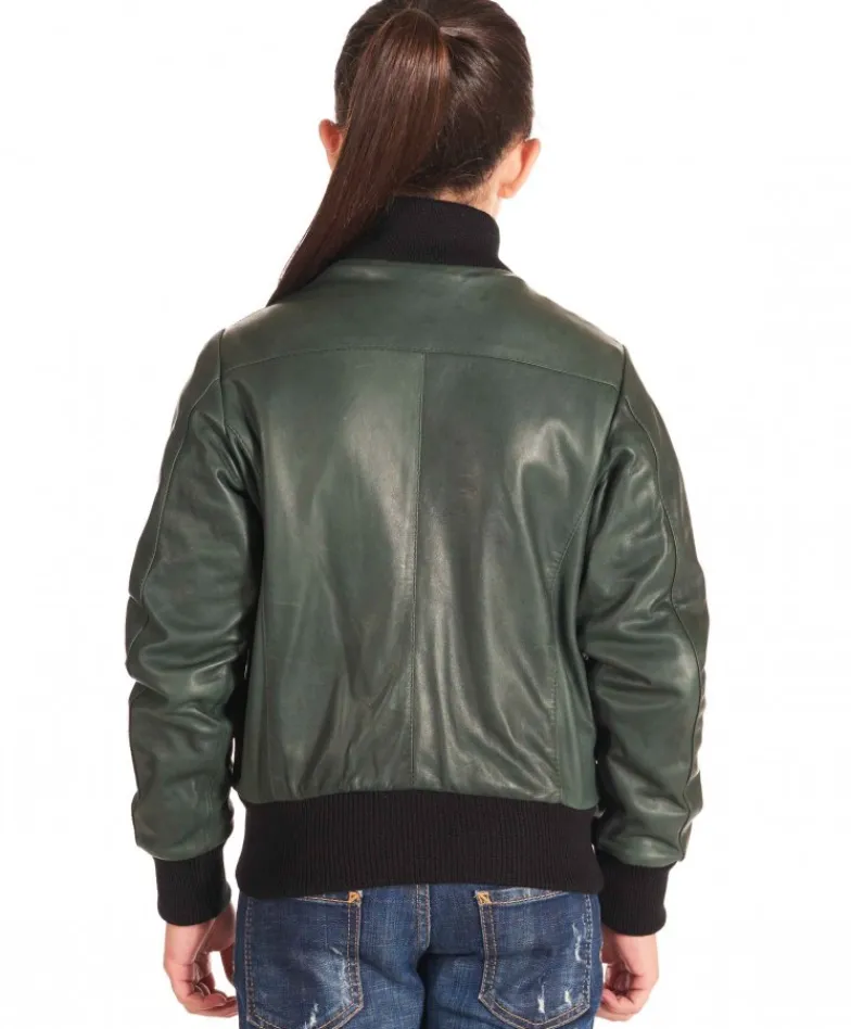 Bambino D'Arienzo Bomber Baby - Bomber Baby Unisex in pelle naturale verde
