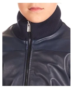 Bambino D'Arienzo Bomber Baby - Bomber Baby Unisex in pelle blu nappa effetto liscio