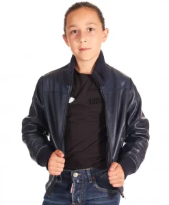 Bambino D'Arienzo Bomber Baby - Bomber Baby Unisex in pelle blu nappa effetto liscio