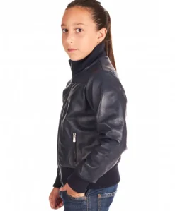 Bambino D'Arienzo Bomber Baby - Bomber Baby Unisex in pelle blu nappa effetto liscio