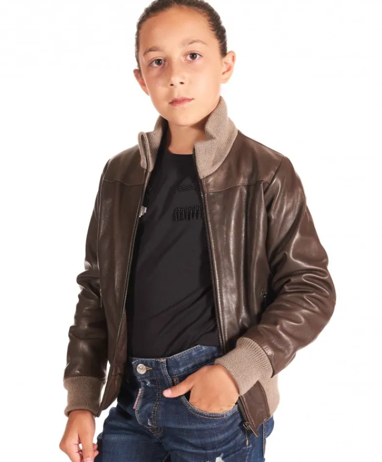 Bambino D'Arienzo Bomber Baby - Bomber in pelle testa di moro per bambino Unisex