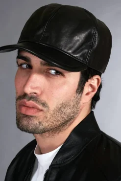 Uomo D'Arienzo Boston - Cappello baseball in pelle nera unisex berretto strappo regolabile