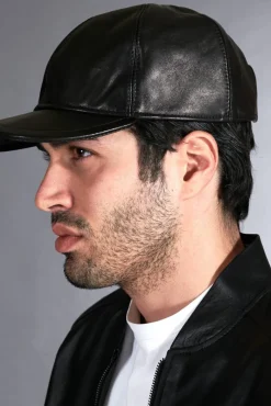 Uomo D'Arienzo Boston - Cappello baseball in pelle nera unisex berretto strappo regolabile