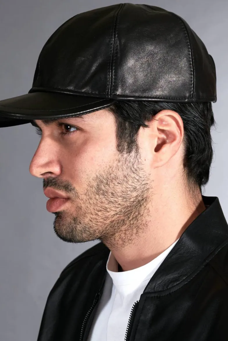 Uomo D'Arienzo Boston - Cappello baseball in pelle nera unisex berretto strappo regolabile