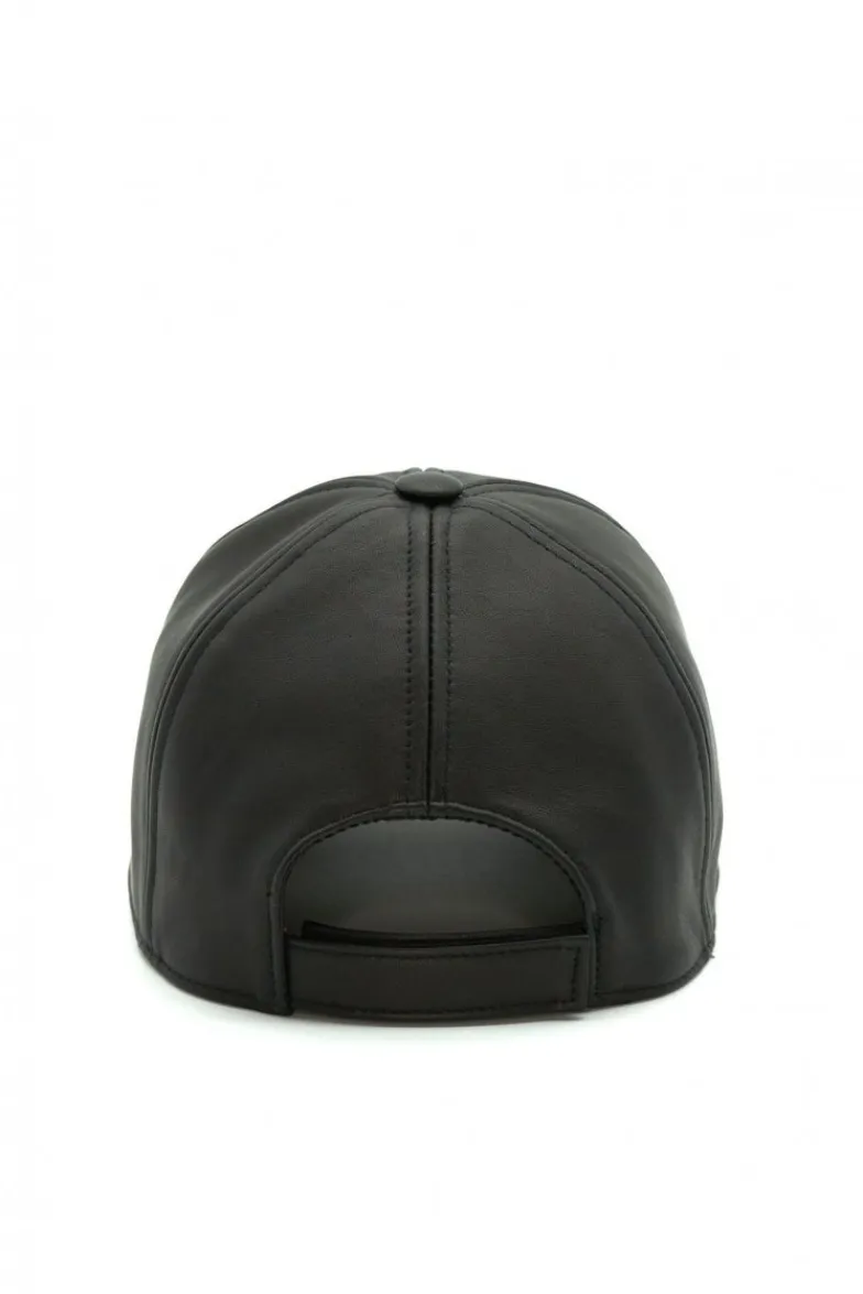 Uomo D'Arienzo Boston - Cappello baseball in pelle nera unisex berretto strappo regolabile