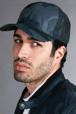 Uomo D'Arienzo Boston - Cappello baseball in pelle blu mimetico unisex berretto strappo regolabile