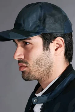 Uomo D'Arienzo Boston - Cappello baseball in pelle blu mimetico unisex berretto strappo regolabile