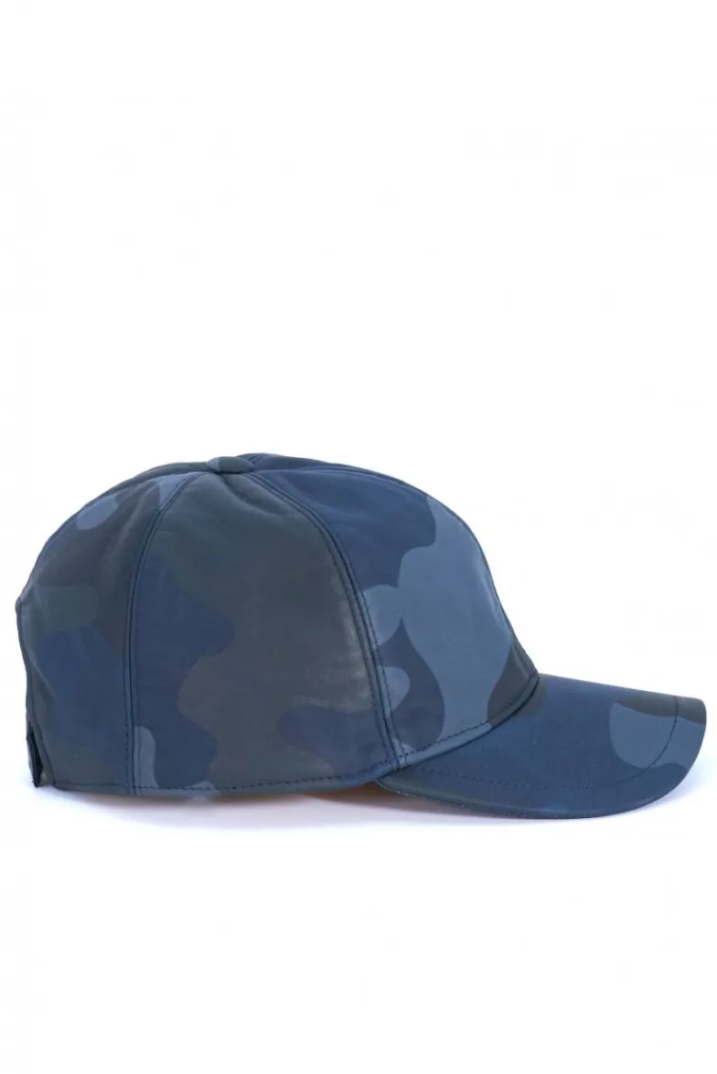 Uomo D'Arienzo Boston - Cappello baseball in pelle blu mimetico unisex berretto strappo regolabile