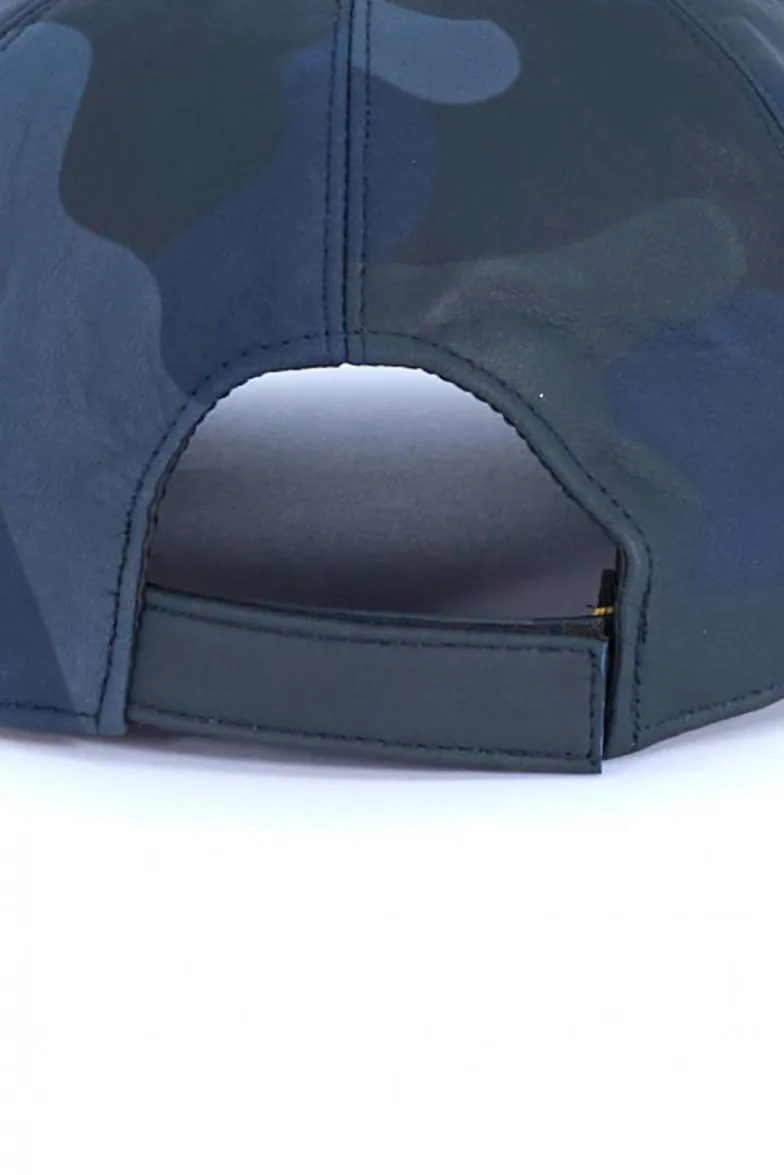 Uomo D'Arienzo Boston - Cappello baseball in pelle blu mimetico unisex berretto strappo regolabile
