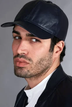 Uomo D'Arienzo Boston - Cappello baseball in pelle blu unisex berretto strappo regolabile