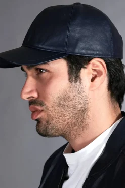 Uomo D'Arienzo Boston - Cappello baseball in pelle blu unisex berretto strappo regolabile