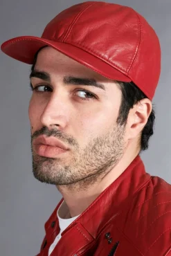 Uomo D'Arienzo Boston - Cappello baseball in pelle rosso unisex berretto strappo regolabile