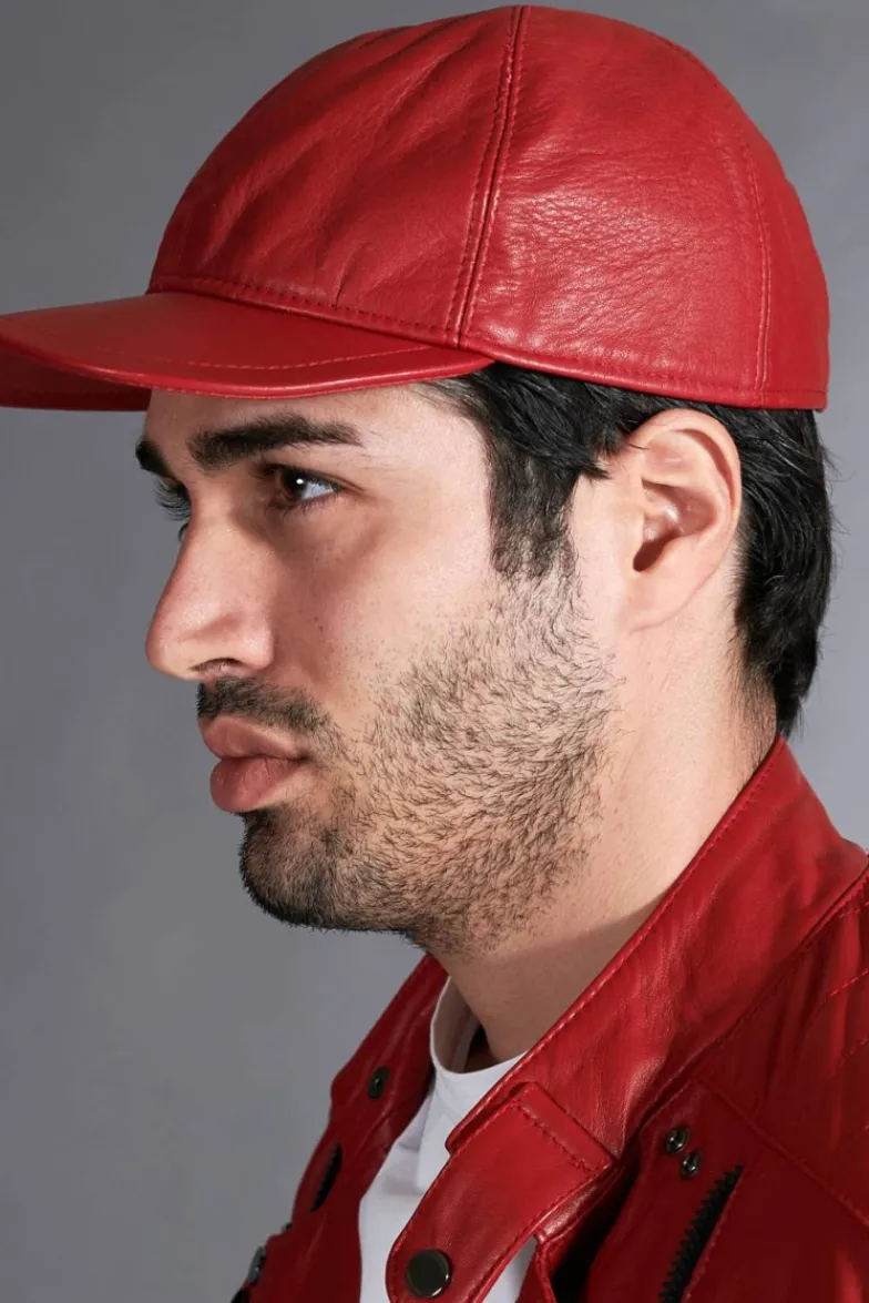 Uomo D'Arienzo Boston - Cappello baseball in pelle rosso unisex berretto strappo regolabile
