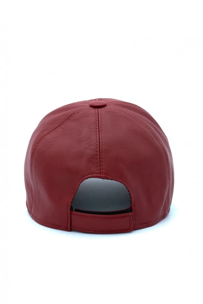 Uomo D'Arienzo Boston - Cappello baseball in pelle rosso unisex berretto strappo regolabile