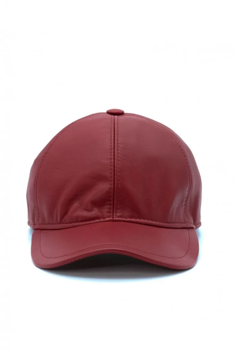 Uomo D'Arienzo Boston - Cappello baseball in pelle rosso unisex berretto strappo regolabile