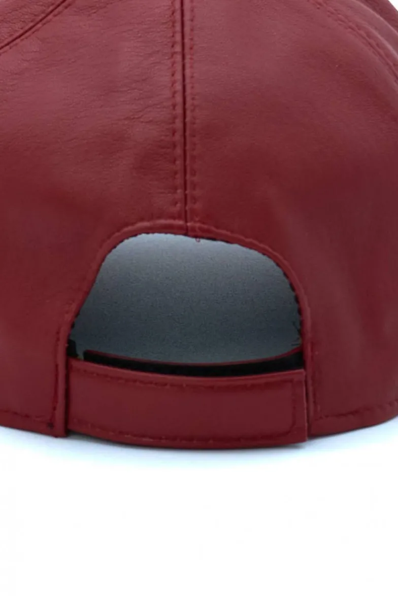 Uomo D'Arienzo Boston - Cappello baseball in pelle rosso unisex berretto strappo regolabile