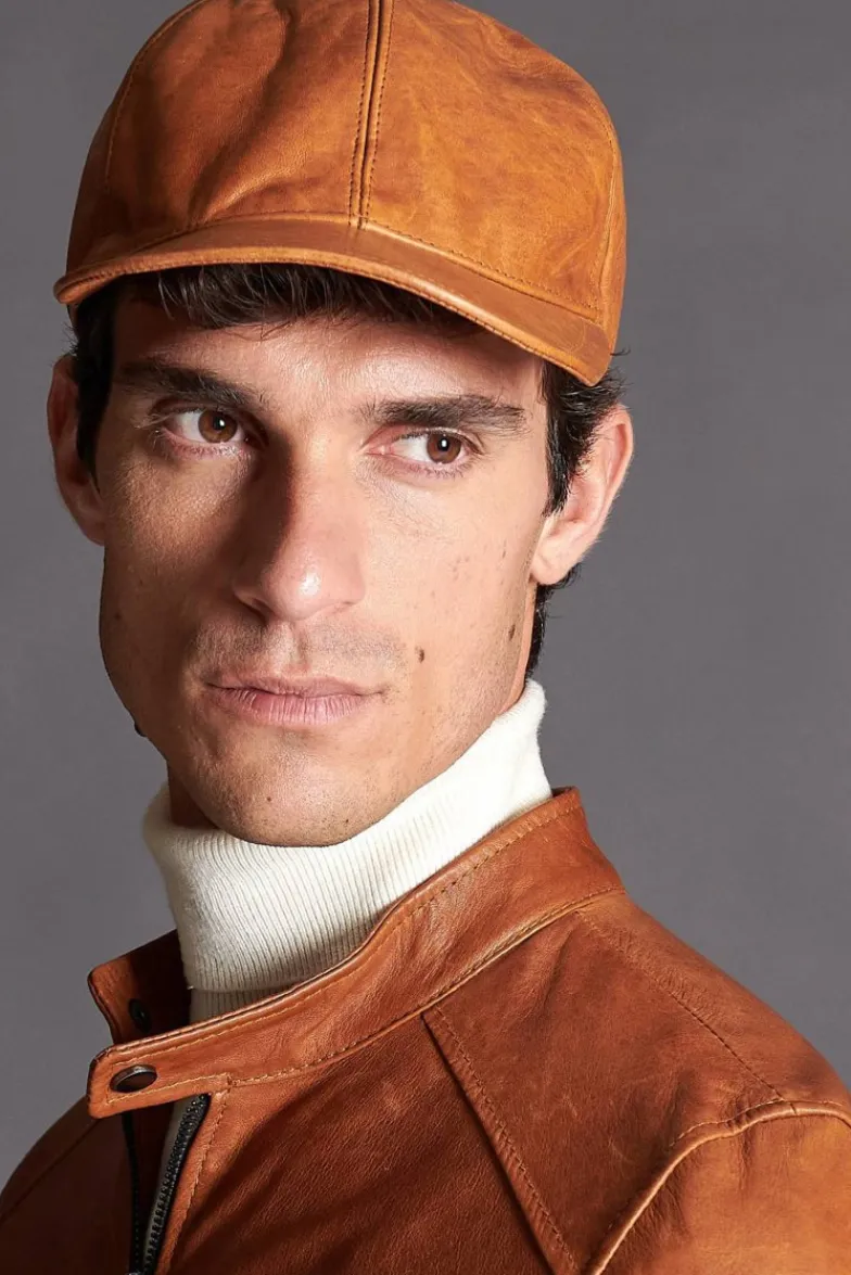 Uomo D'Arienzo Boston - Cappello baseball in pelle miele unisex berretto strappo regolabile