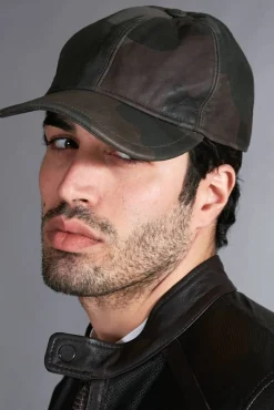 Uomo D'Arienzo Boston - Cappello baseball in pelle verde mimetico unisex berretto strappo regolabile