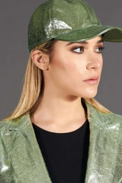 Donna D'Arienzo Boston - Cappello baseball in pelle laminata verde chiaro unisex strappo regolabile