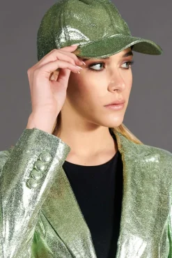 Donna D'Arienzo Boston - Cappello baseball in pelle laminata verde chiaro unisex strappo regolabile